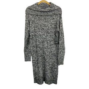 NEW ana Gray & Blacked Marled Ribbed Knit Foldover Midi Sweater Dress - LARGE